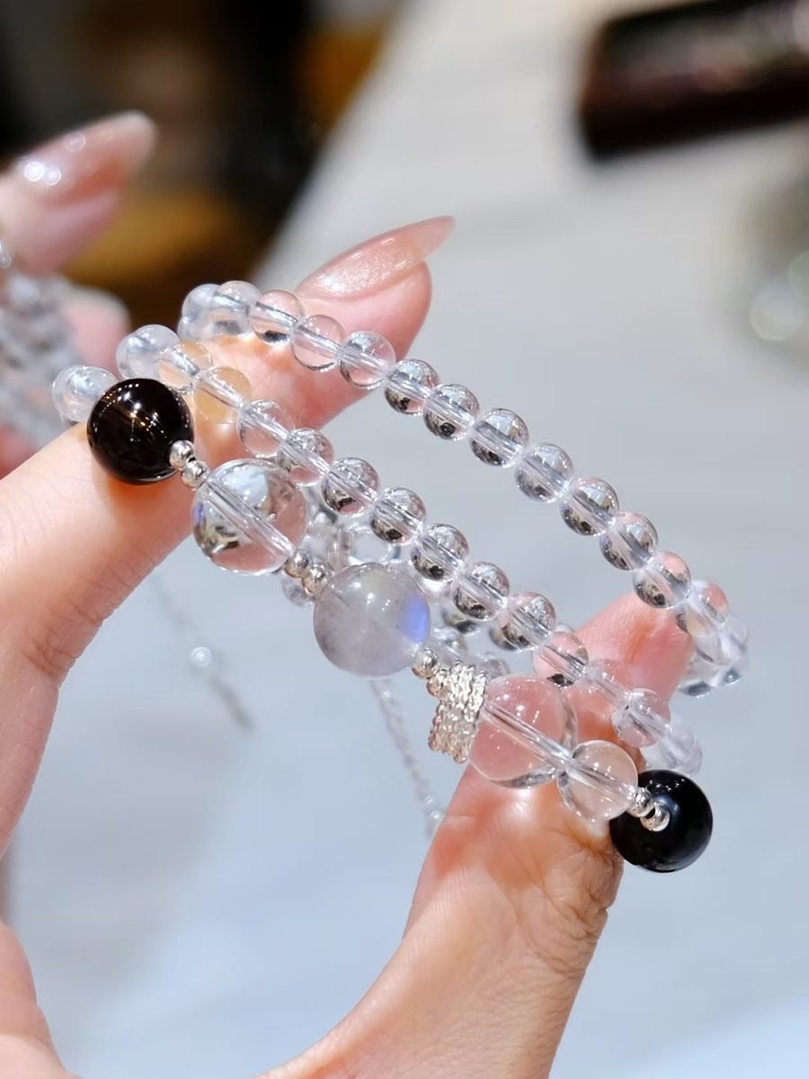 Rainbow Moonstone Bracelet with Clear Quartz — Ref. 02251