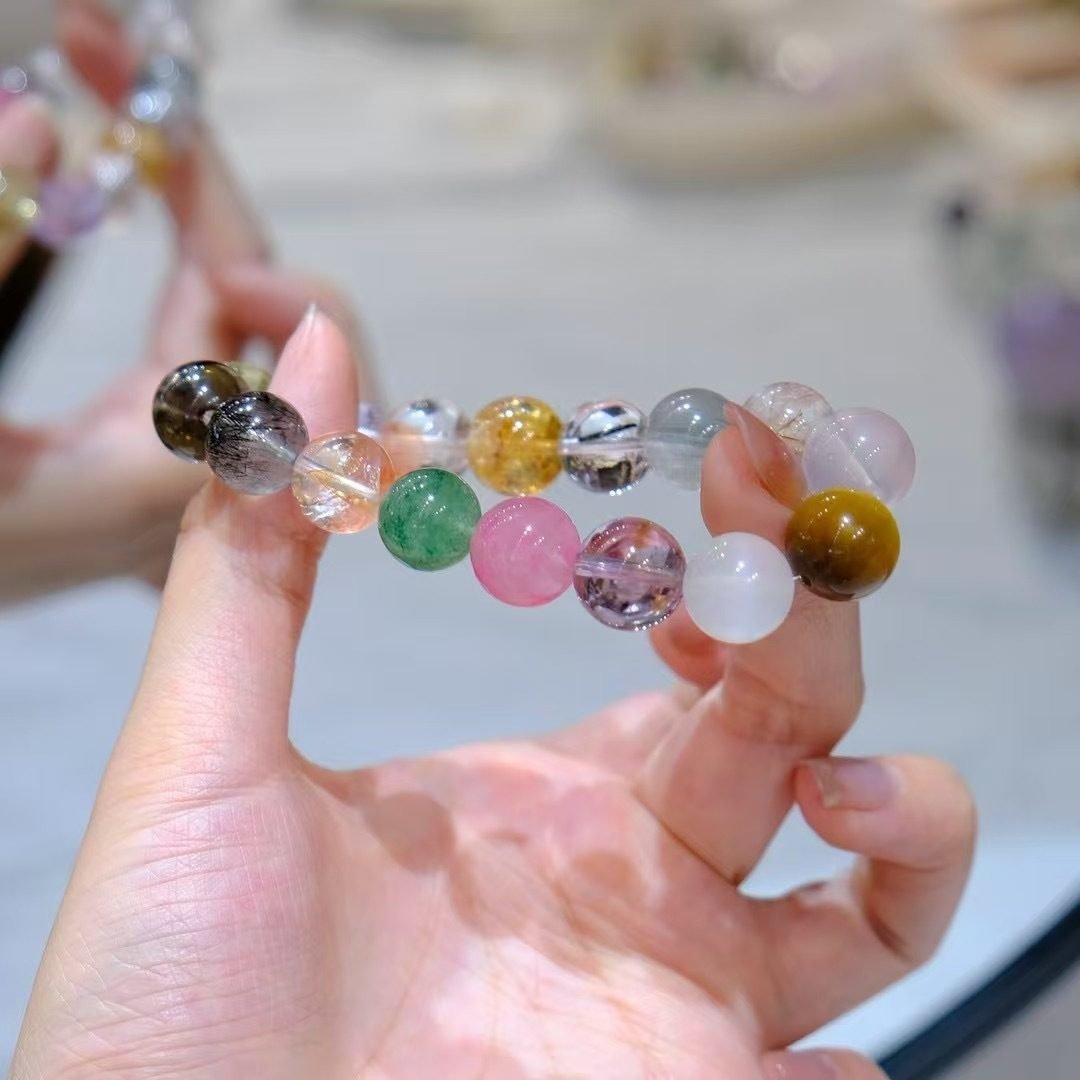 7 Chakra Balancing Bracelet with Rainbow Moonstone & Rose Quartz — Ref. 02259