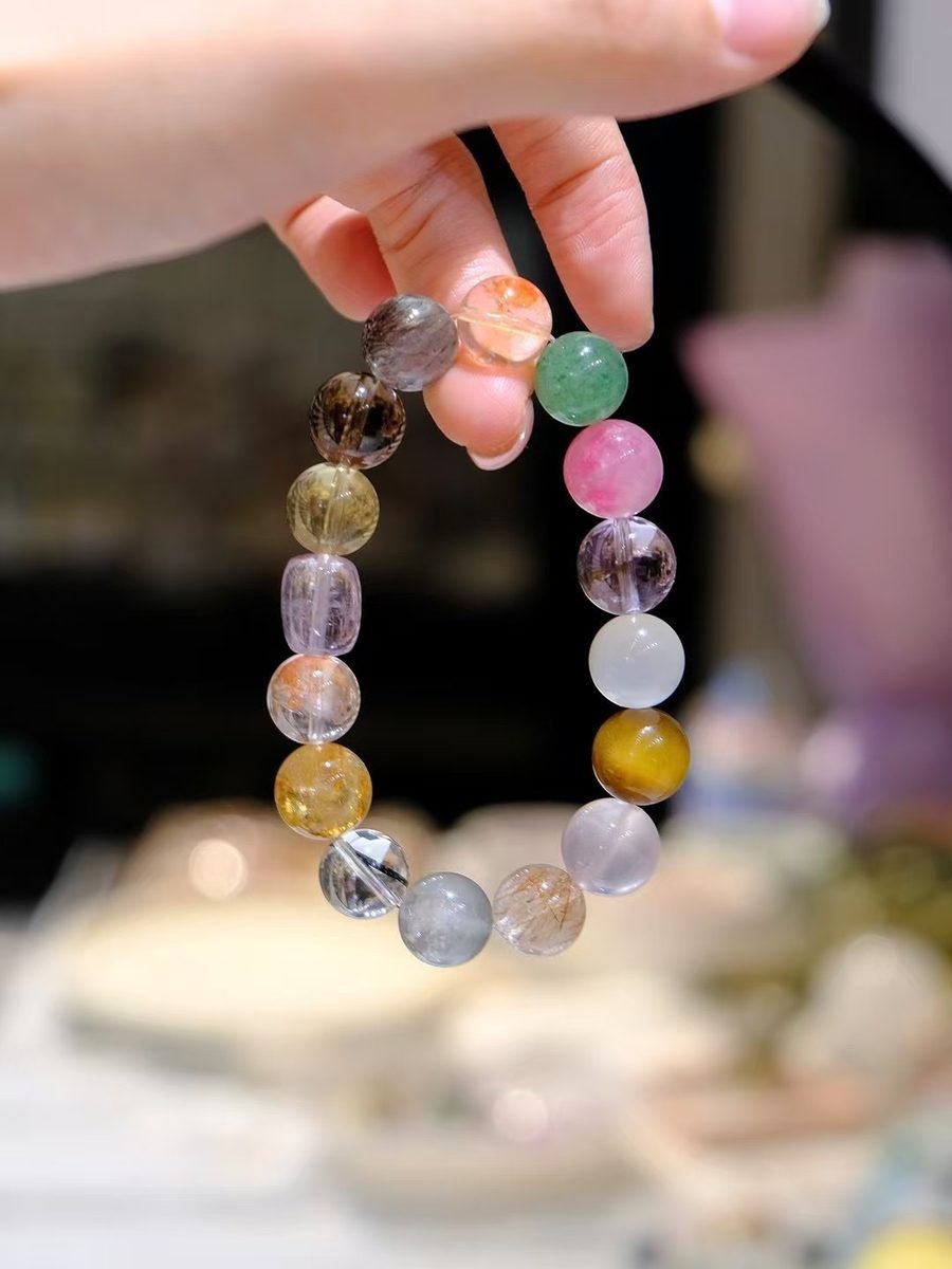 7 Chakra Balancing Bracelet with Rainbow Moonstone & Rose Quartz — Ref. 02259 - Image 2