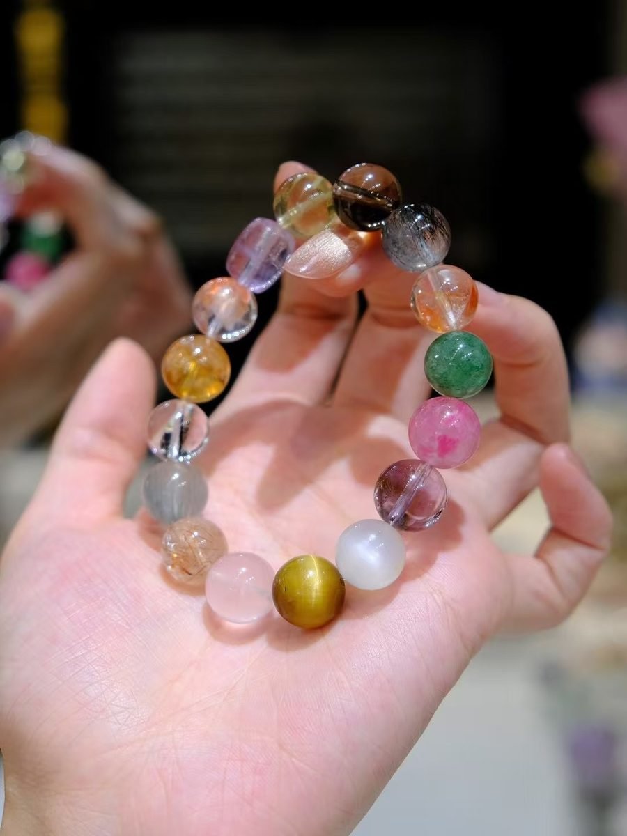7 Chakra Balancing Bracelet with Rainbow Moonstone & Rose Quartz — Ref. 02259 - Image 3