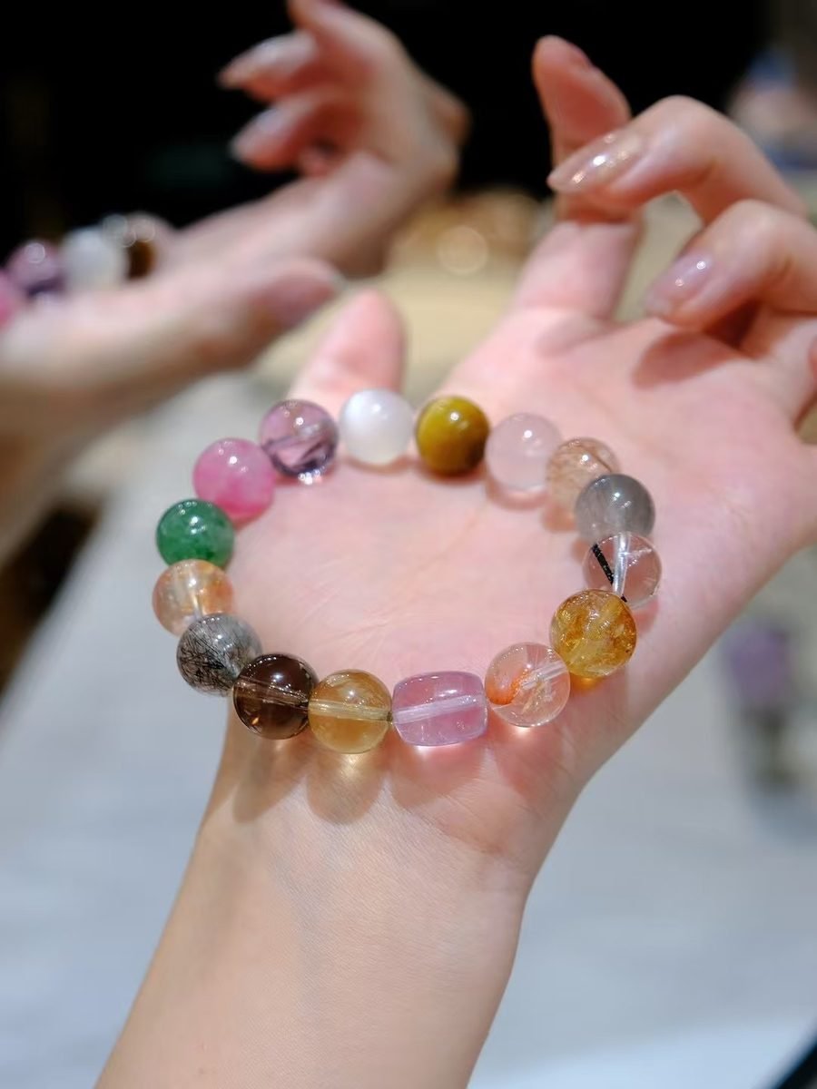 7 Chakra Balancing Bracelet with Rainbow Moonstone & Rose Quartz — Ref. 02259 - Image 4