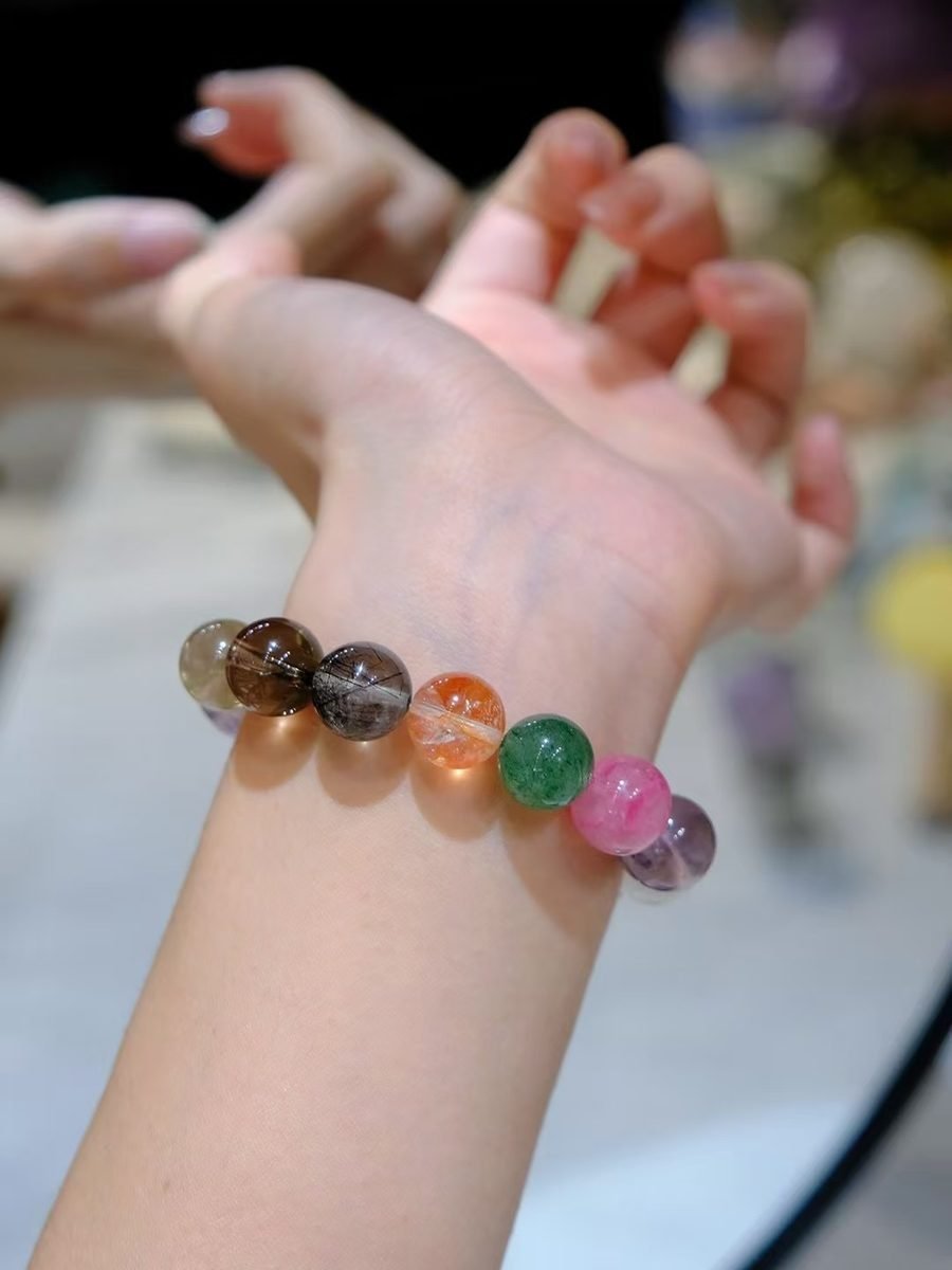 7 Chakra Balancing Bracelet with Rainbow Moonstone & Rose Quartz — Ref. 02259 - Image 6