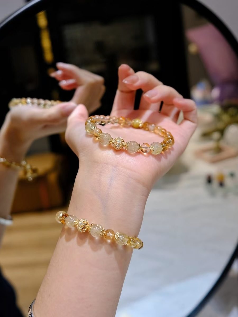 Citrine Bracelet with Rutilated Quartz & Tiger Eye — Ref. 02278