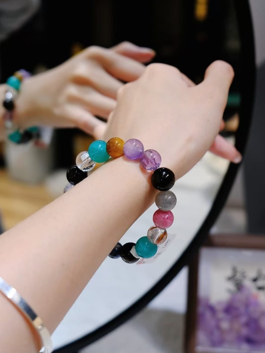 7 Chakra Balancing Bracelet with Rainbow Moonstone & Amethyst — Ref. 02281 - Image 2