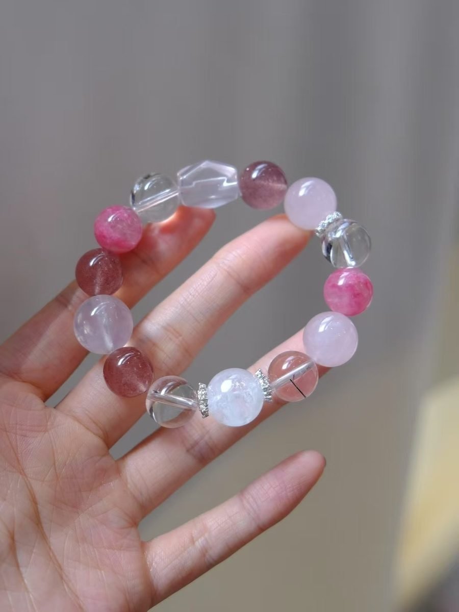 Rose Quartz Bracelet with Clear Quartz & Strawberry Quartz — Ref. 02291