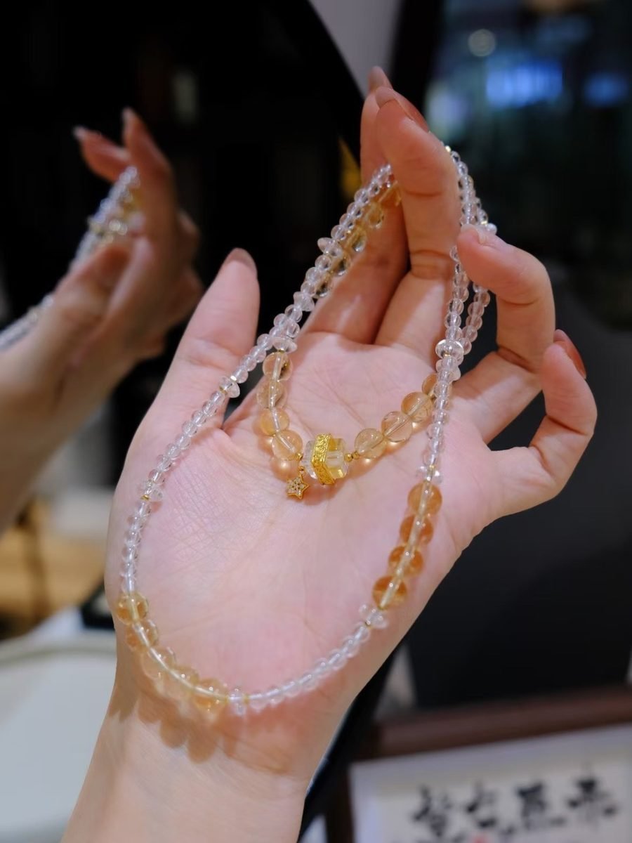 Citrine Necklace with Clear Quartz