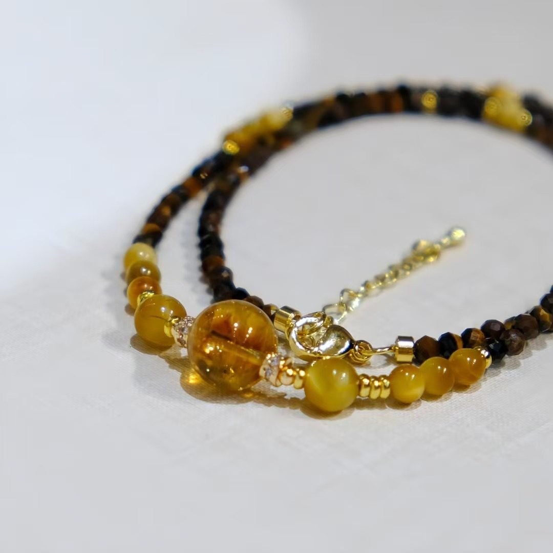 Citrine Necklace with Smoky Quartz & Tiger Eye