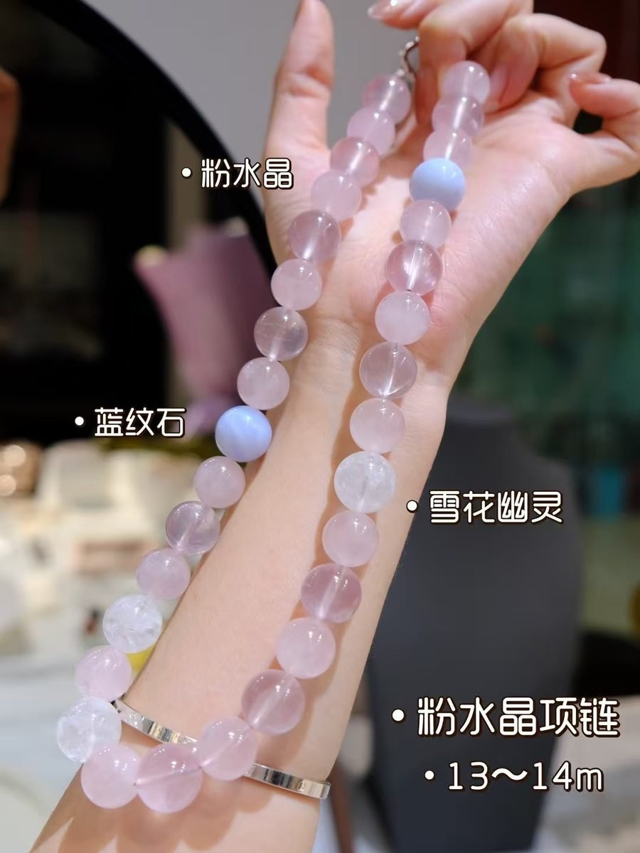 High-Grade Rose Quartz Necklace with Clear Quartz