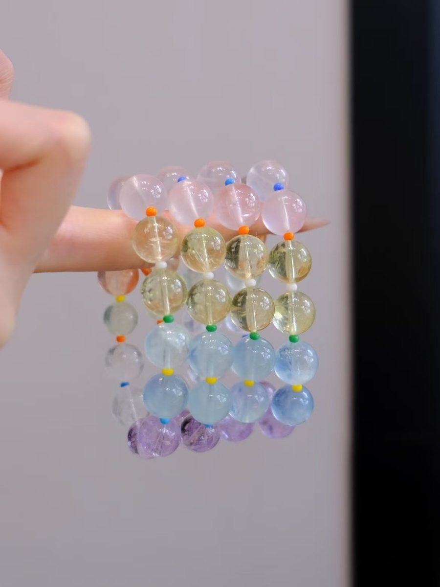 13mm 7 Chakra Balancing Bracelet with Rose Quartz & Amethyst — Ref. 02346