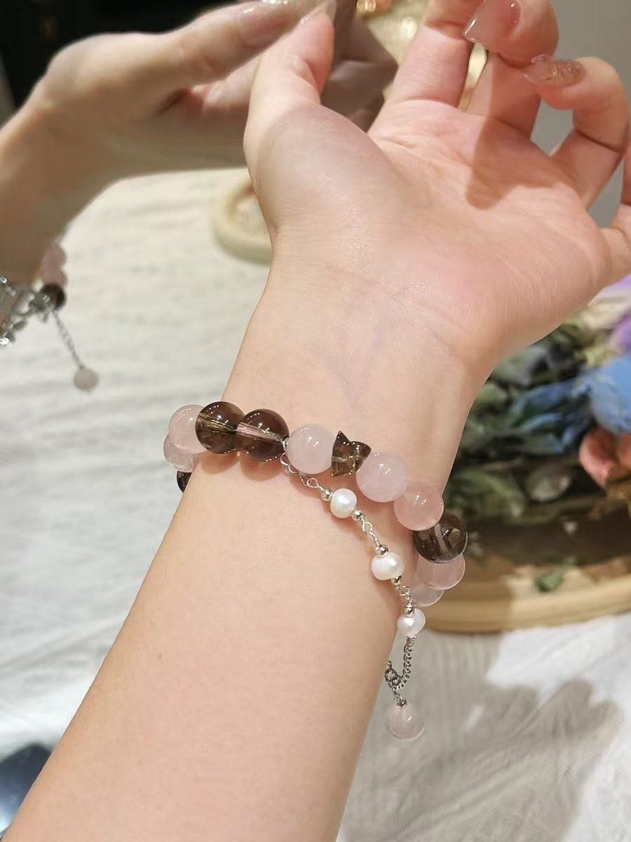 Rose Quartz Bracelet with Smoky Quartz - Image 7