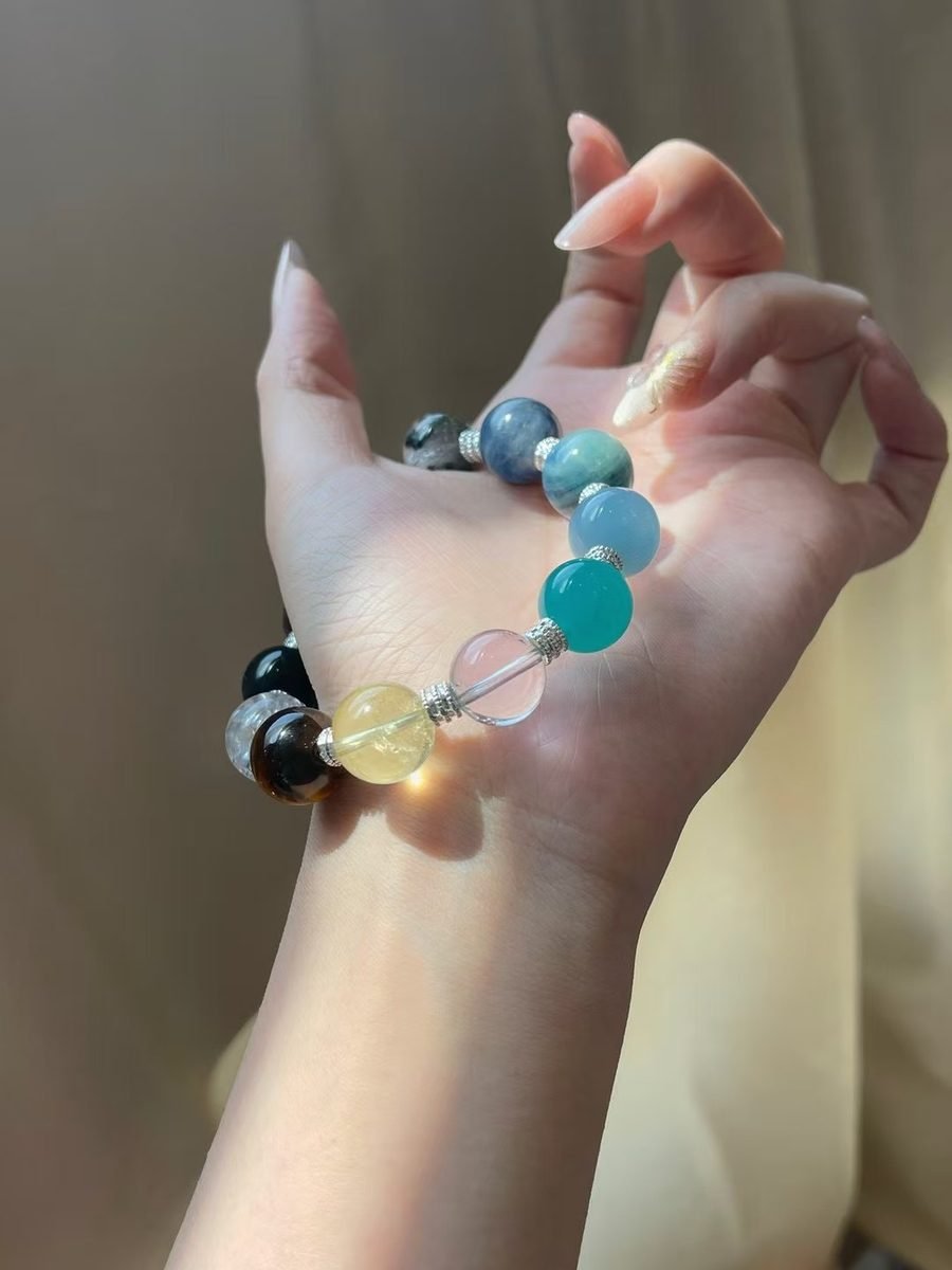 7 Chakra Balancing Bracelet with Amazonite & Aquamarine - Image 2