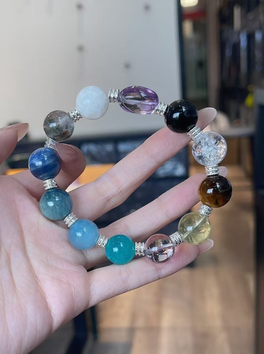 7 Chakra Balancing Bracelet with Amazonite & Aquamarine - Image 3