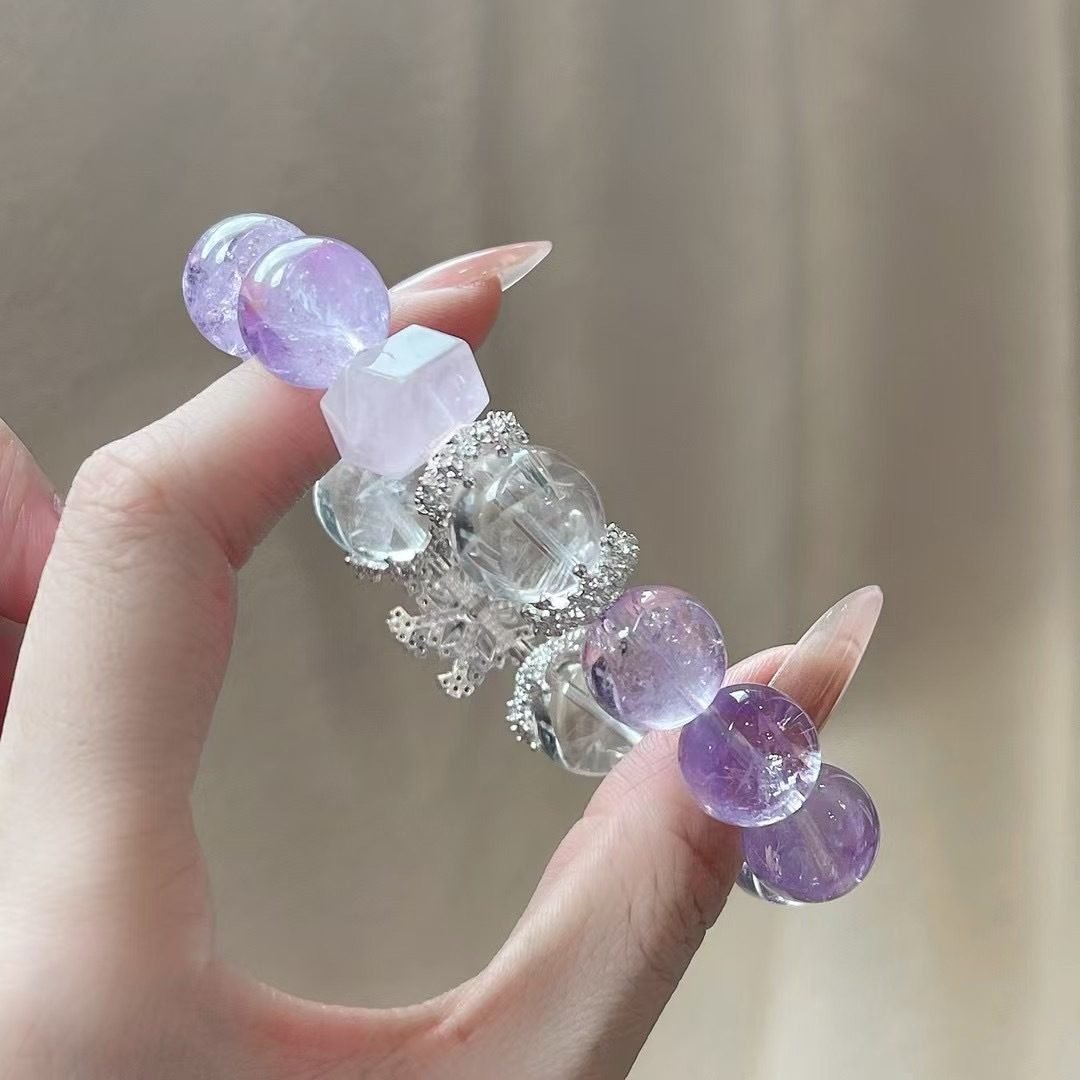 Amethyst Bracelet with Clear Quartz & Rose Quartz