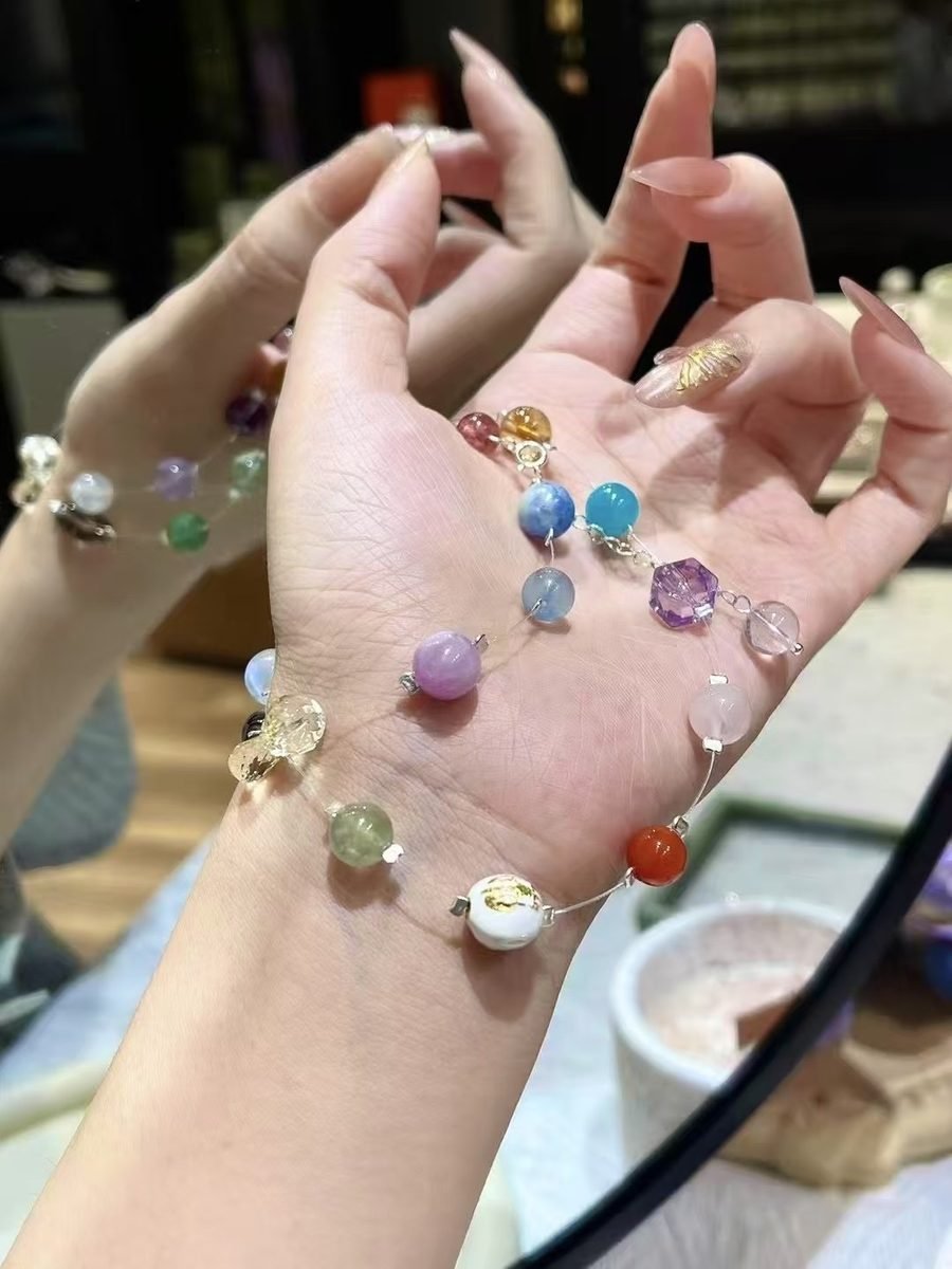 Rose Quartz Faceted Necklace with Rainbow Moonstone & Amethyst — Ref. 02417 - Image 4