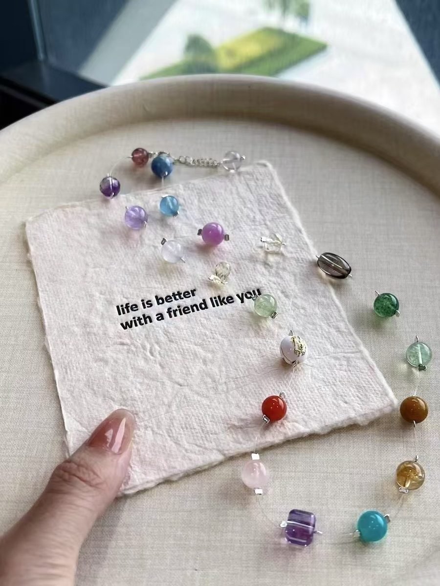 Rose Quartz Faceted Necklace with Rainbow Moonstone & Amethyst — Ref. 02417 - Image 5