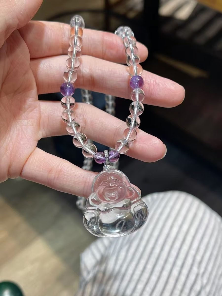 Amethyst Necklace with Clear Quartz & Amber