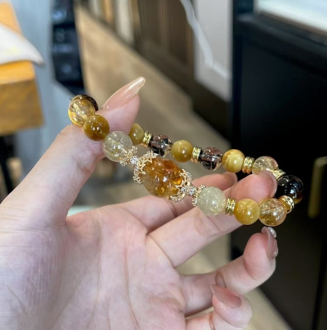 Citrine Bracelet with Smoky Quartz & Rutilated Quartz