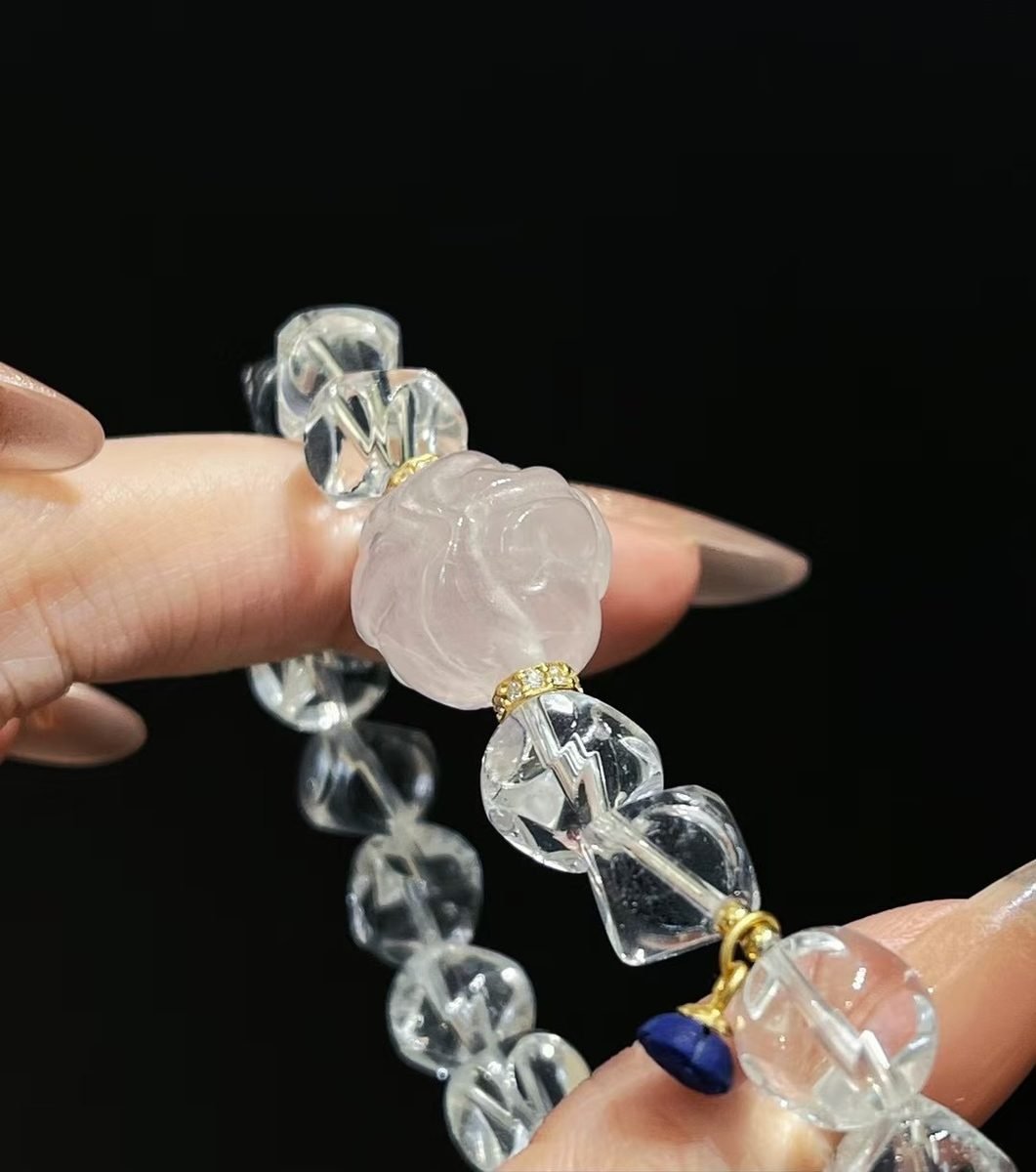 Rose Quartz Bracelet with Clear Quartz — Ref. 02508