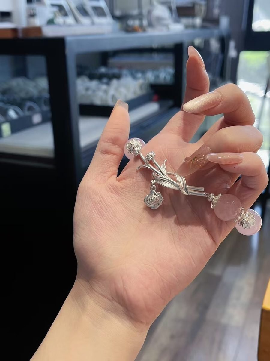 Rose Quartz Bracelet with Clear Quartz — Ref. 02511 - Image 3