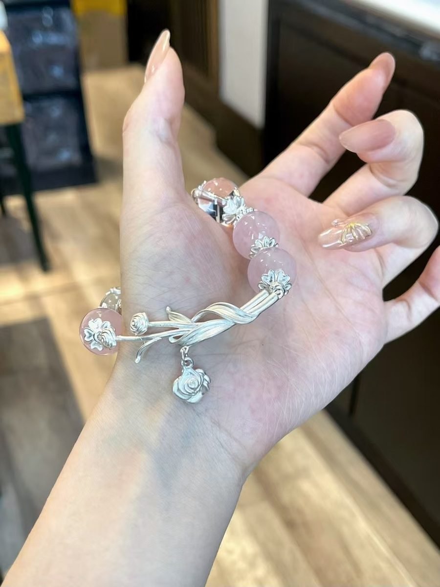 Rose Quartz Bracelet with Clear Quartz — Ref. 02511 - Image 4
