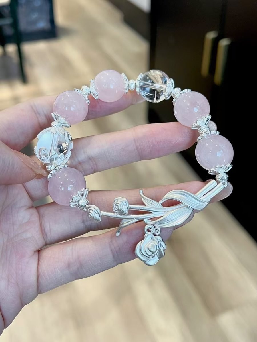 Rose Quartz Bracelet with Clear Quartz — Ref. 02511 - Image 5