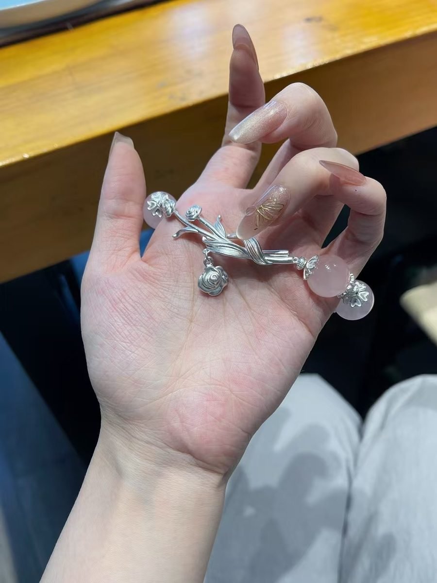 Rose Quartz Bracelet with Clear Quartz — Ref. 02511 - Image 6