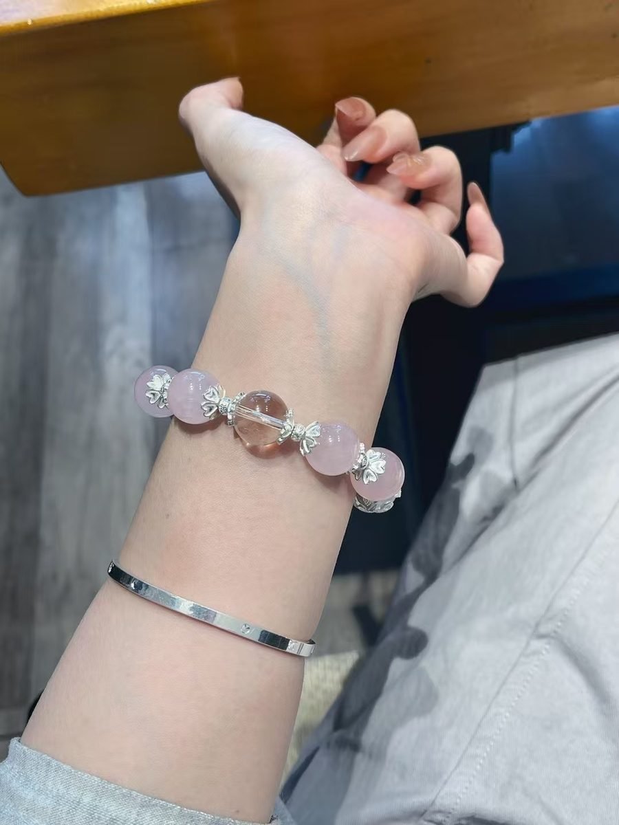 Rose Quartz Bracelet with Clear Quartz — Ref. 02511 - Image 7