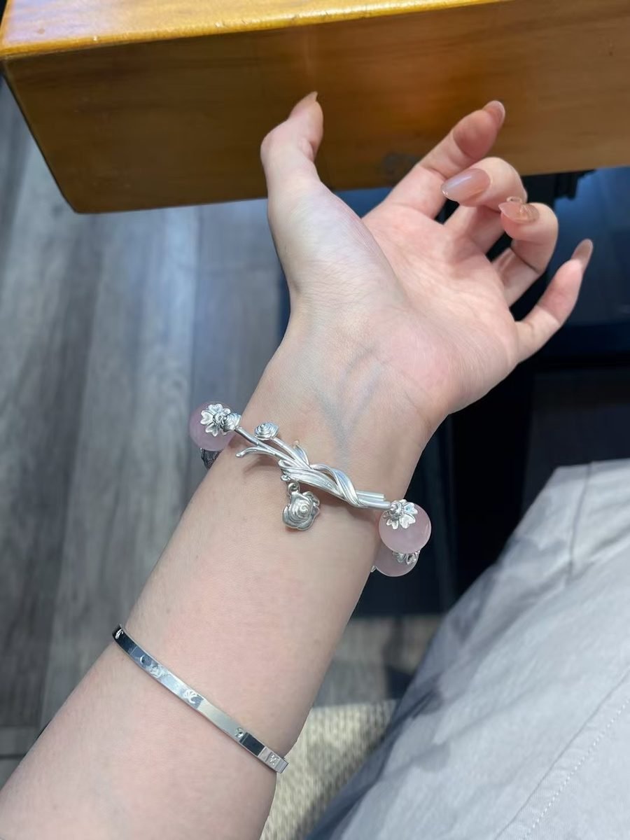 Rose Quartz Bracelet with Clear Quartz — Ref. 02511 - Image 8