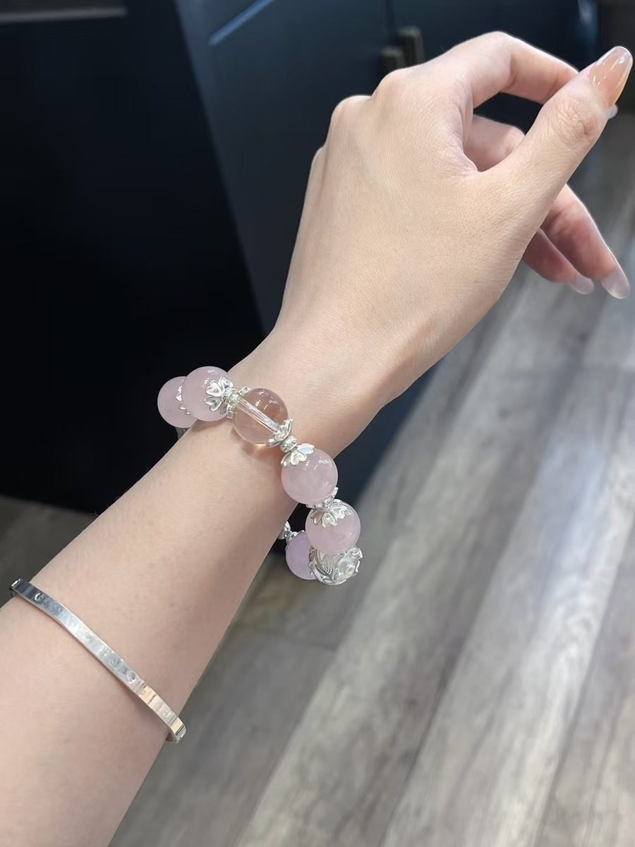Rose Quartz Bracelet with Clear Quartz — Ref. 02511 - Image 9