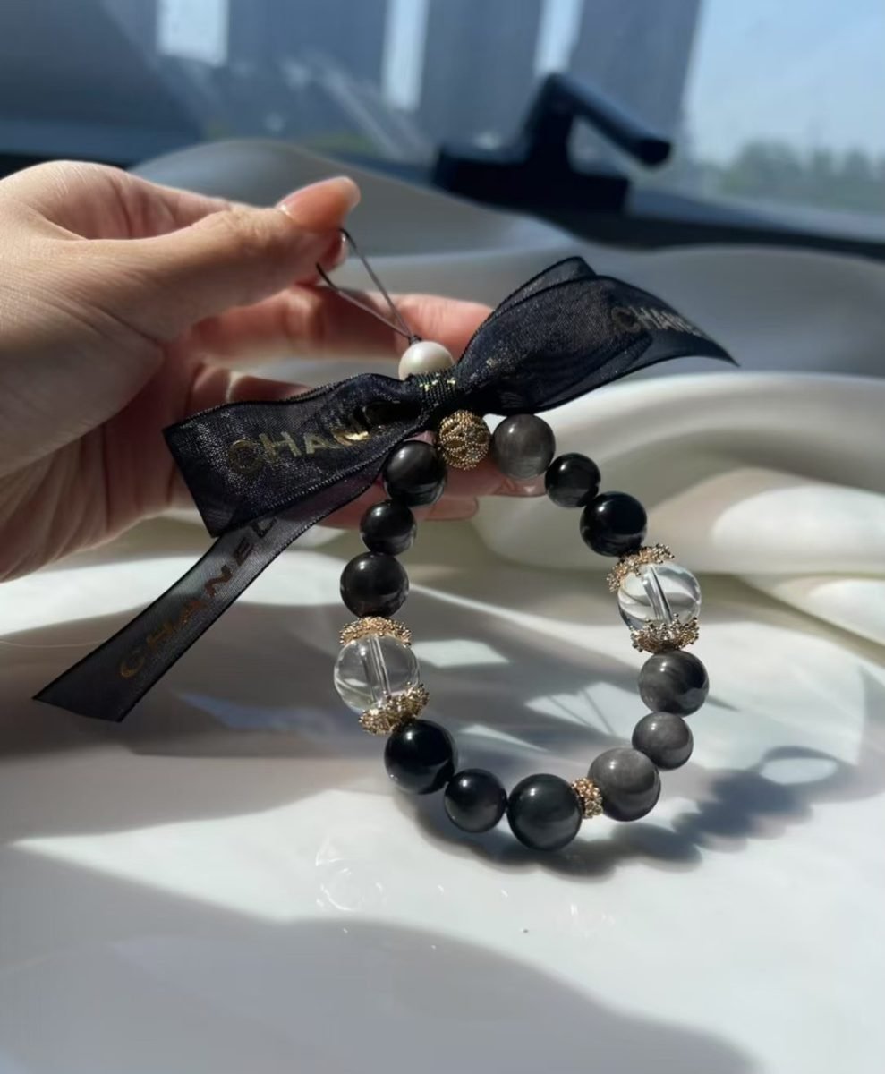 10-14mm Black Obsidian Ornament with Clear Quartz - Image 4