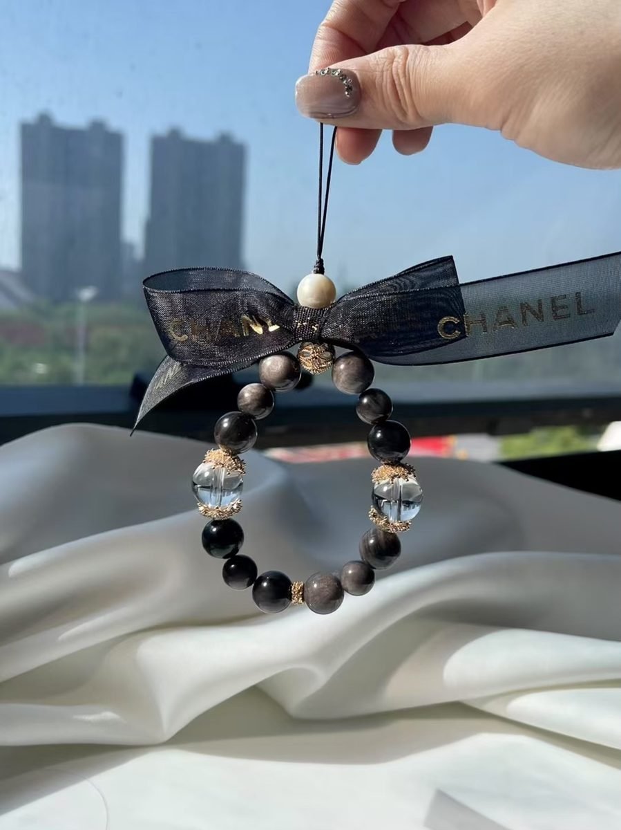10-14mm Black Obsidian Ornament with Clear Quartz - Image 5