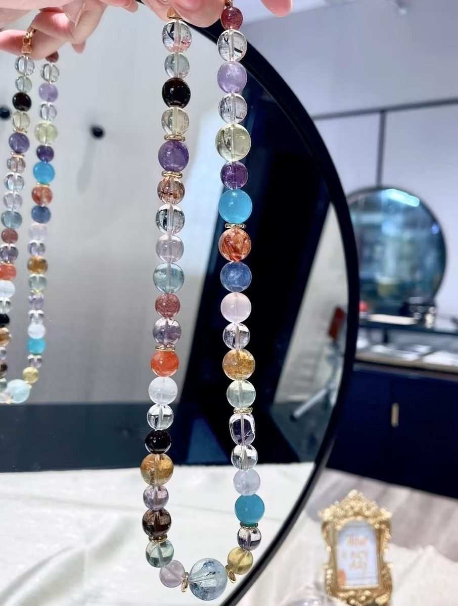 10mm 7 Chakra Balancing Necklace with Aquamarine