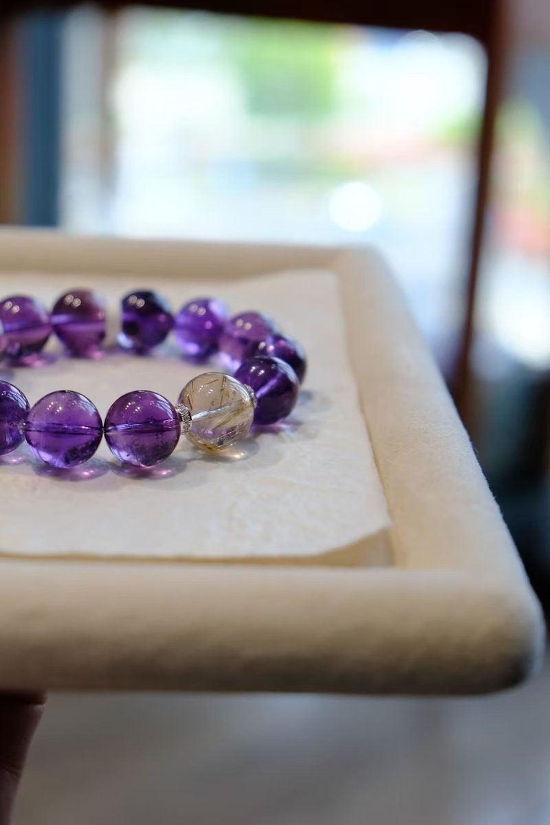 Amethyst Bracelet with Rutilated Quartz — Ref. 02599