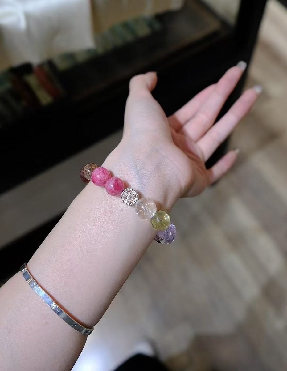 10mm Amethyst Bracelet with Citrine & Strawberry Quartz - Image 2