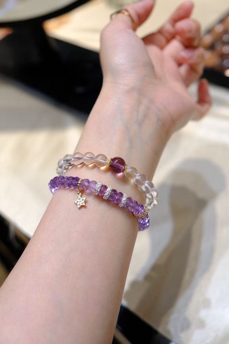 8mm Amethyst Bracelet with Clear Quartz