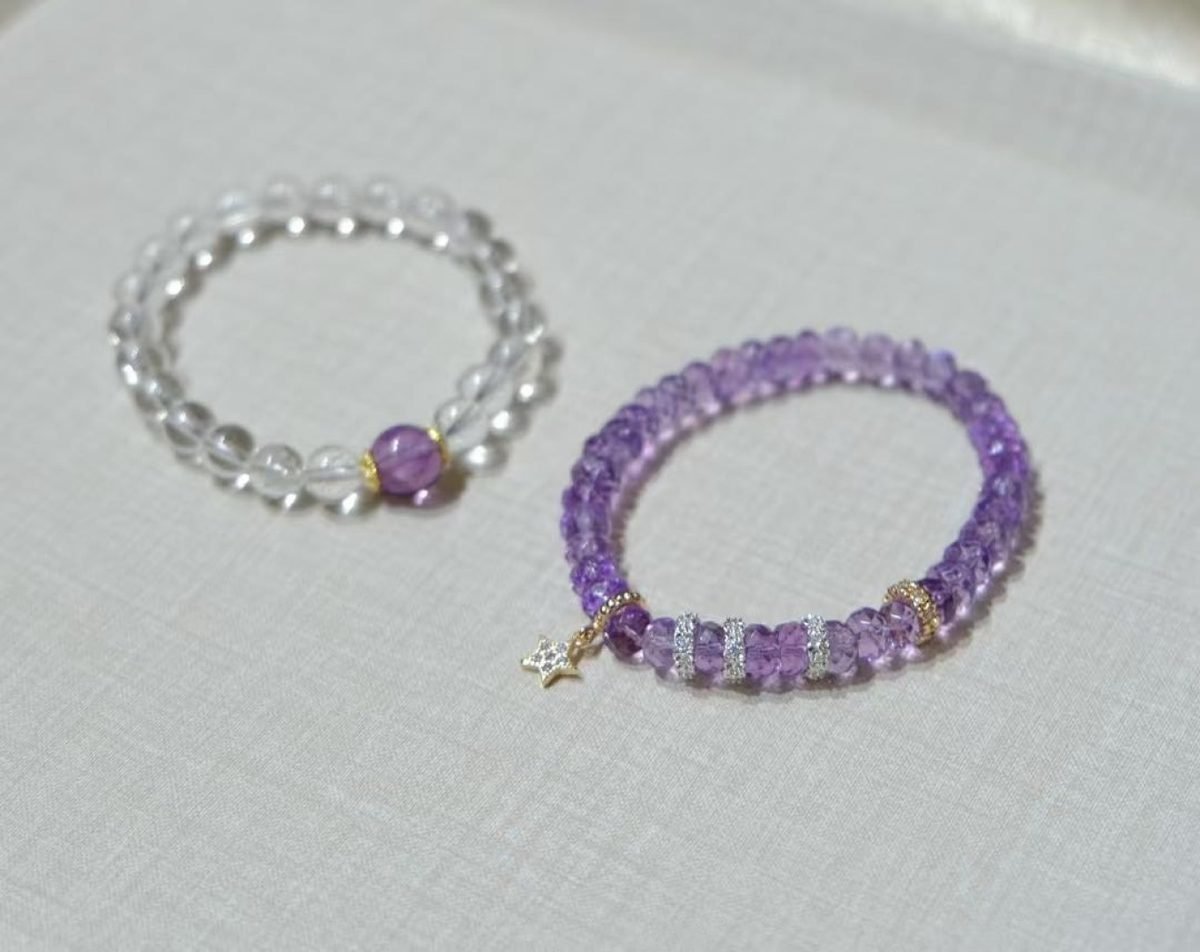8mm Amethyst Bracelet with Clear Quartz - Image 2