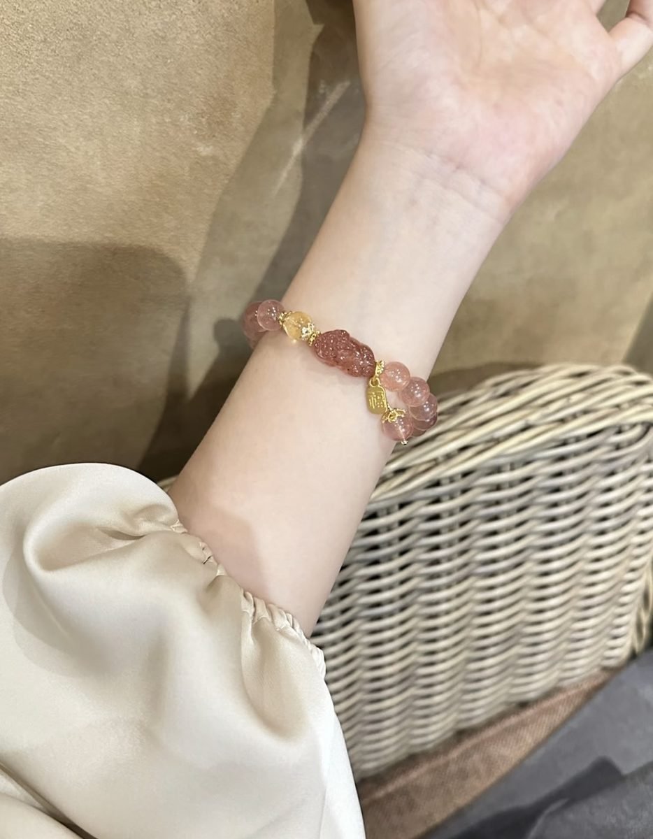 10mm Rose Quartz Bracelet with Strawberry Quartz