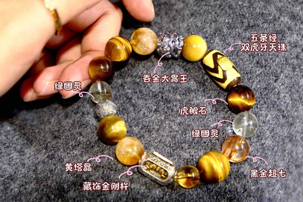 8-14mm Citrine Bracelet with Green Phantom Quartz & Tiger Eye
