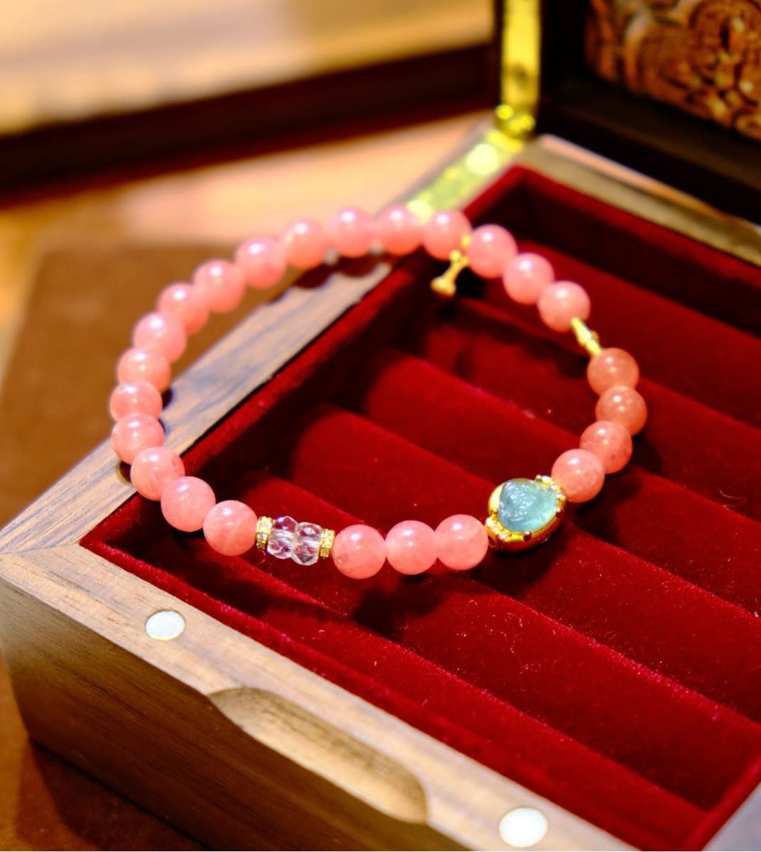 5-6mm Ice-Crystal Rose Quartz Bracelet with Rhodonite & Jade - Image 2