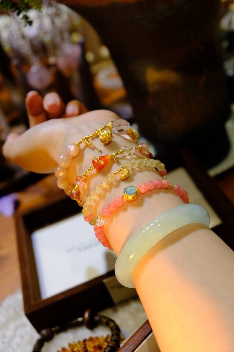 5-6mm Ice-Crystal Rose Quartz Bracelet with Rhodonite & Jade - Image 5