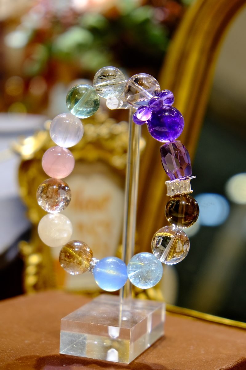7 Chakra Balancing Bracelet with Rose Quartz & Amethyst — Ref. 02782