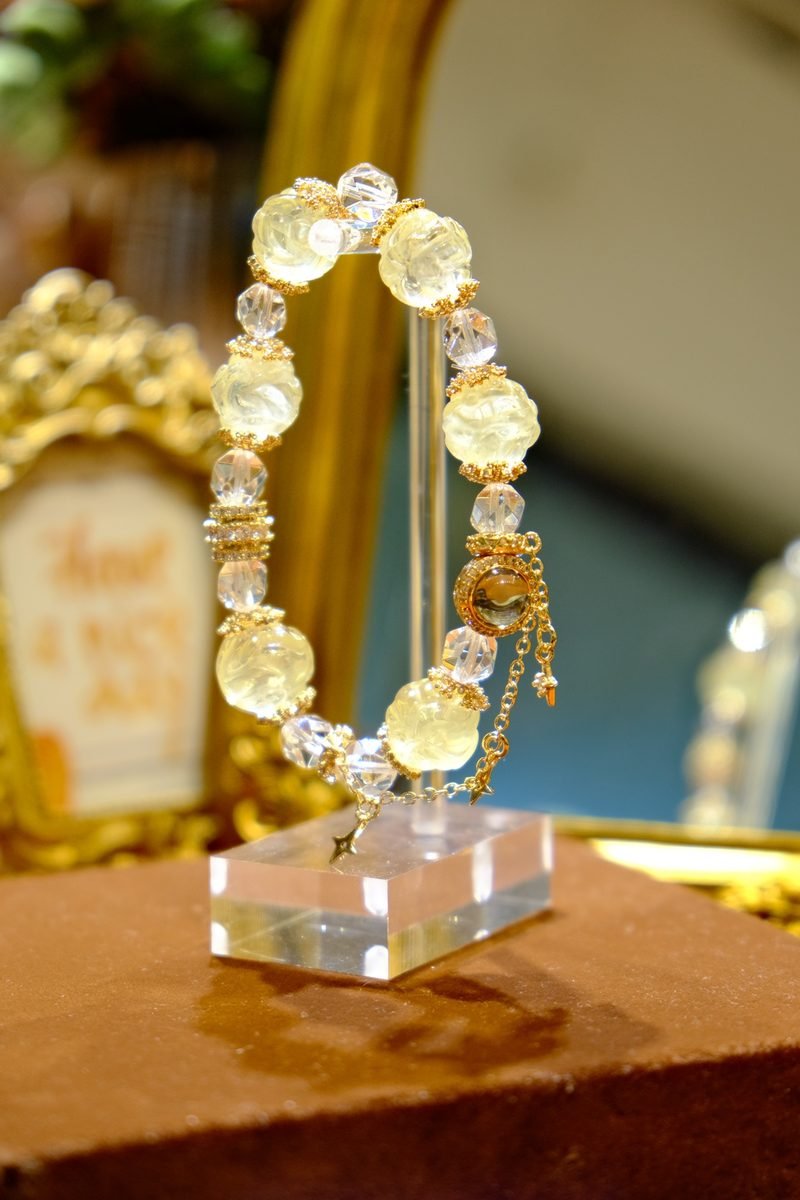 13mm Citrine Faceted Bracelet with Clear Quartz