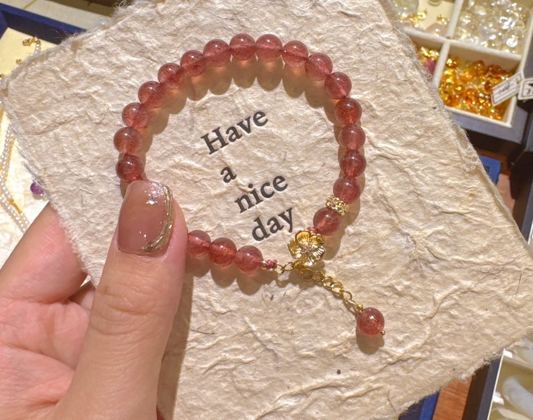 7-8mm Rose Quartz Bracelet with Strawberry Quartz