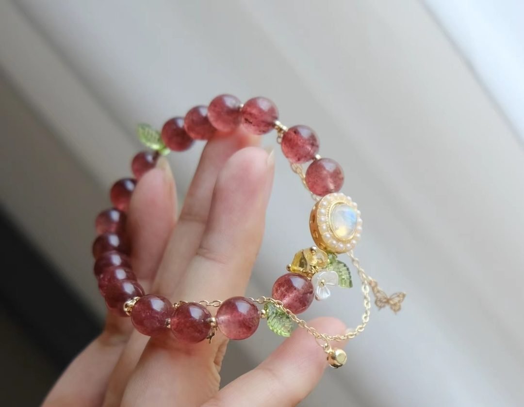 8mm Rose Quartz Bracelet with Strawberry Quartz