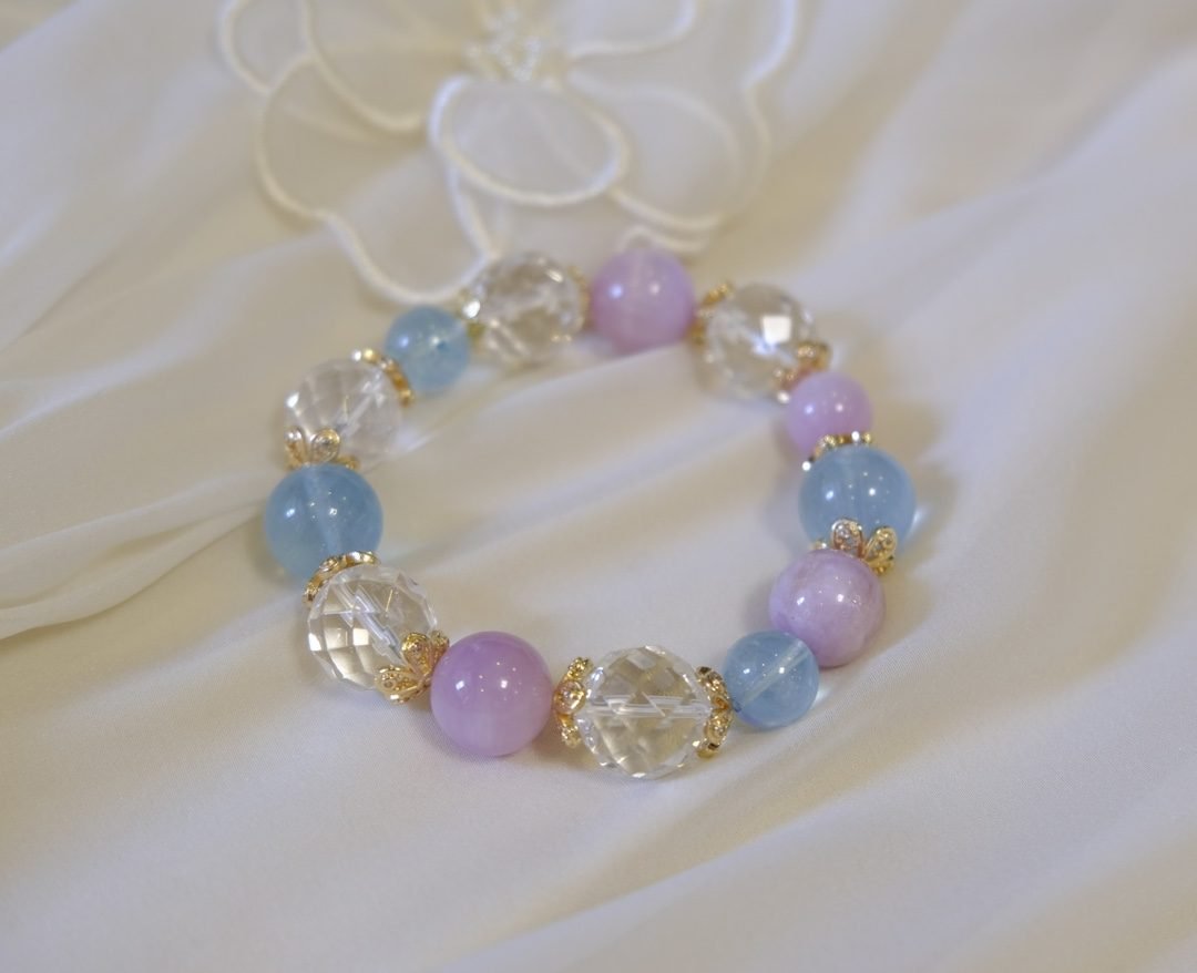 12mm Ice-Crystal 7 Chakra Balancing Bracelet with Clear Quartz & Kunzite